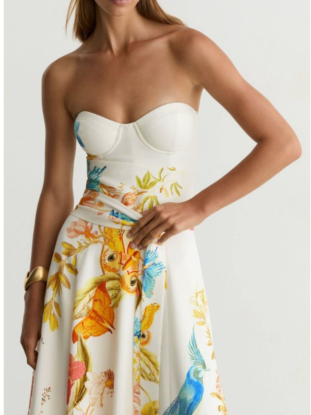 Reiss Anisa Midi Dress Ivory Floral NYBG Printed Bustier Cocktail Vacation - Picture 4 of 13